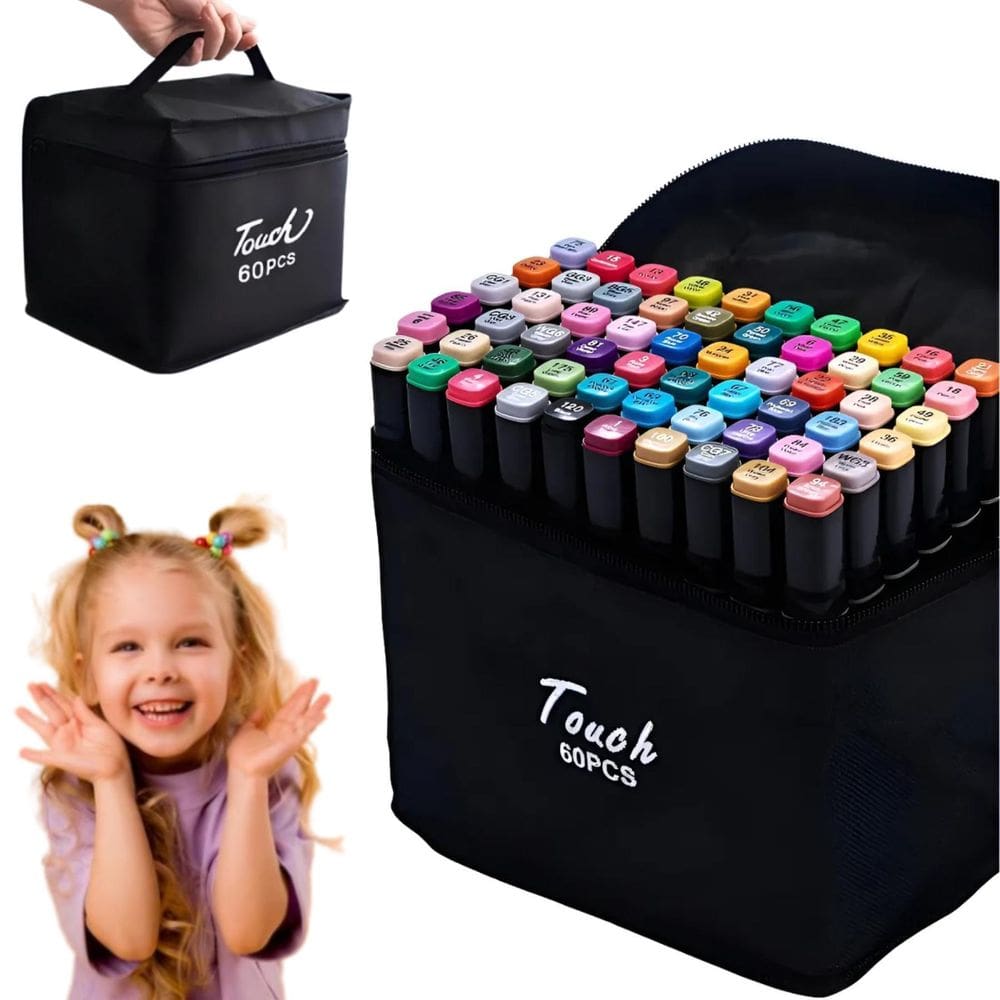 Canetinhas Touch Colorir Marcador Kit 60 Cores Ponta Dupla
