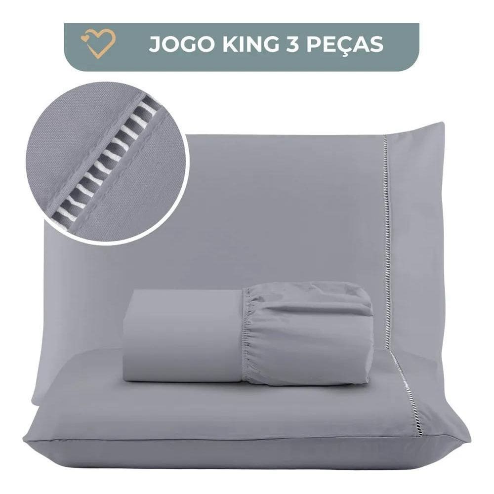 2X Jogo De Lençol Cama King 03 Peças 400 Fios Ponto Palito C