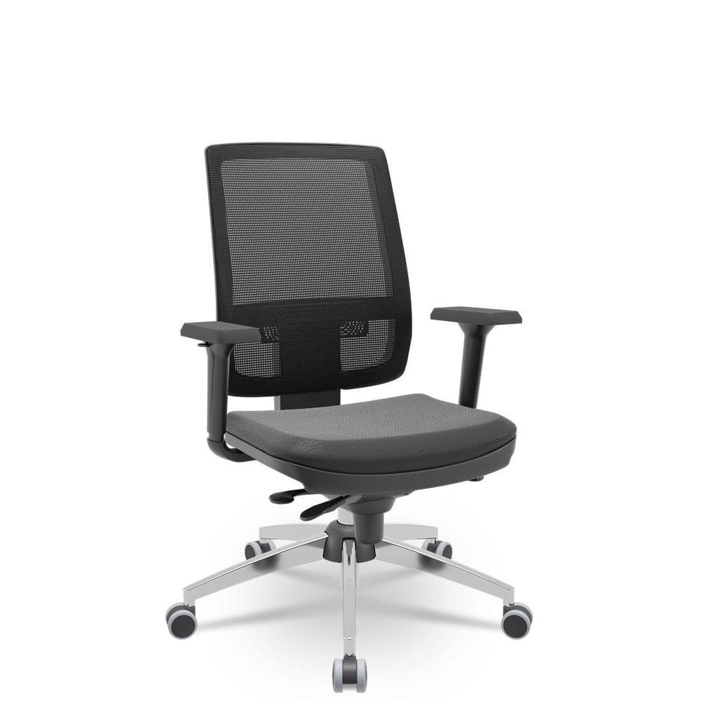 Cadeira Brizza Tela 3D Slider Cromada Sem Apoio Sintét Preto