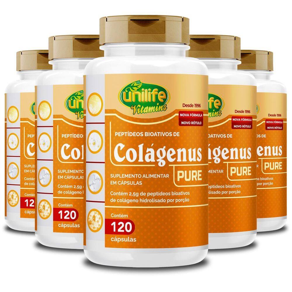 Kit 5 Colágenus Pure Unilife 120 Cápsulas