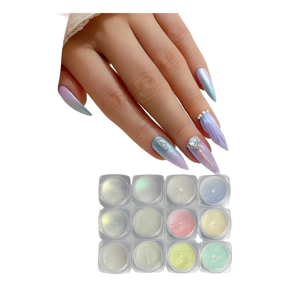 2X Kit 12 Pó Cromo Sereia Decoração De Unhas E Maquiagem