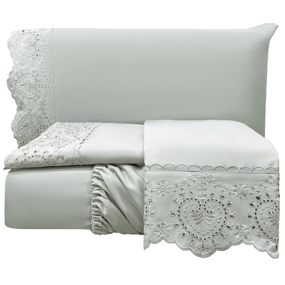 Jogo Cama Lençol Casal Nupcial Percal 300 Fios 4 Peças Cinza