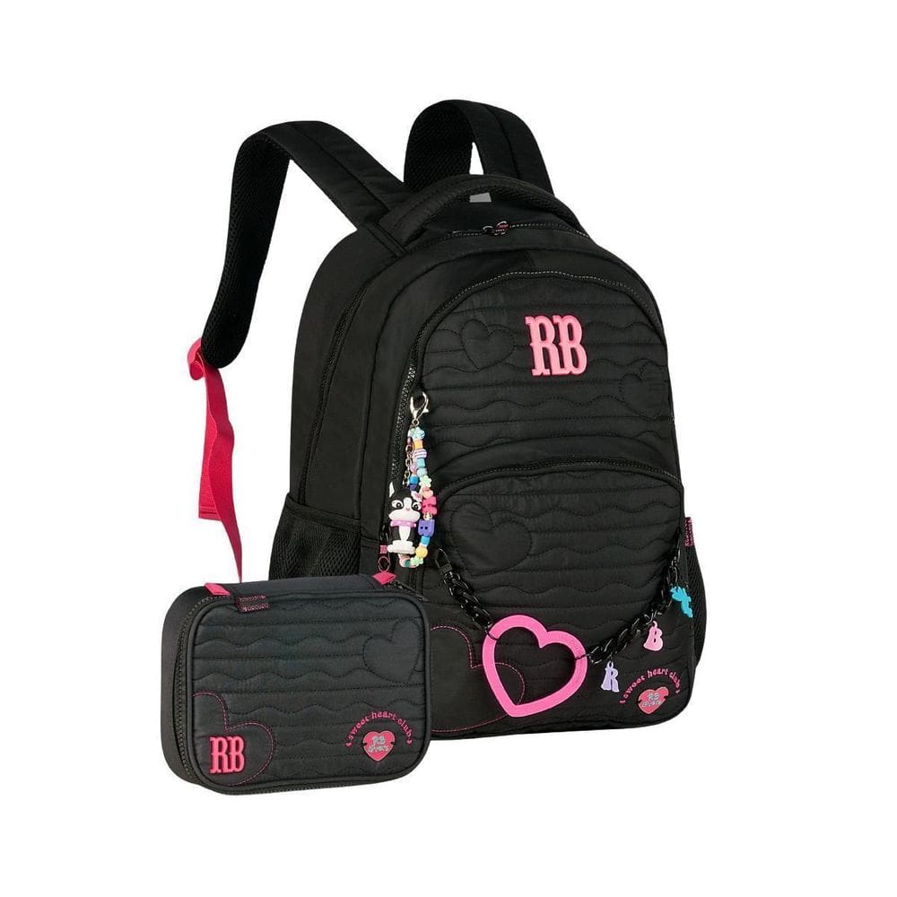 Kit Mochila Rebecca Bonbon Costas Estojo Box Preto Meninas