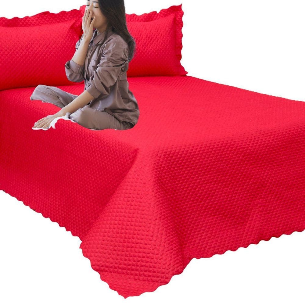 Kit 3 Pçs Cobre Leito Queen Classic Casal Com Porta Travesseiros