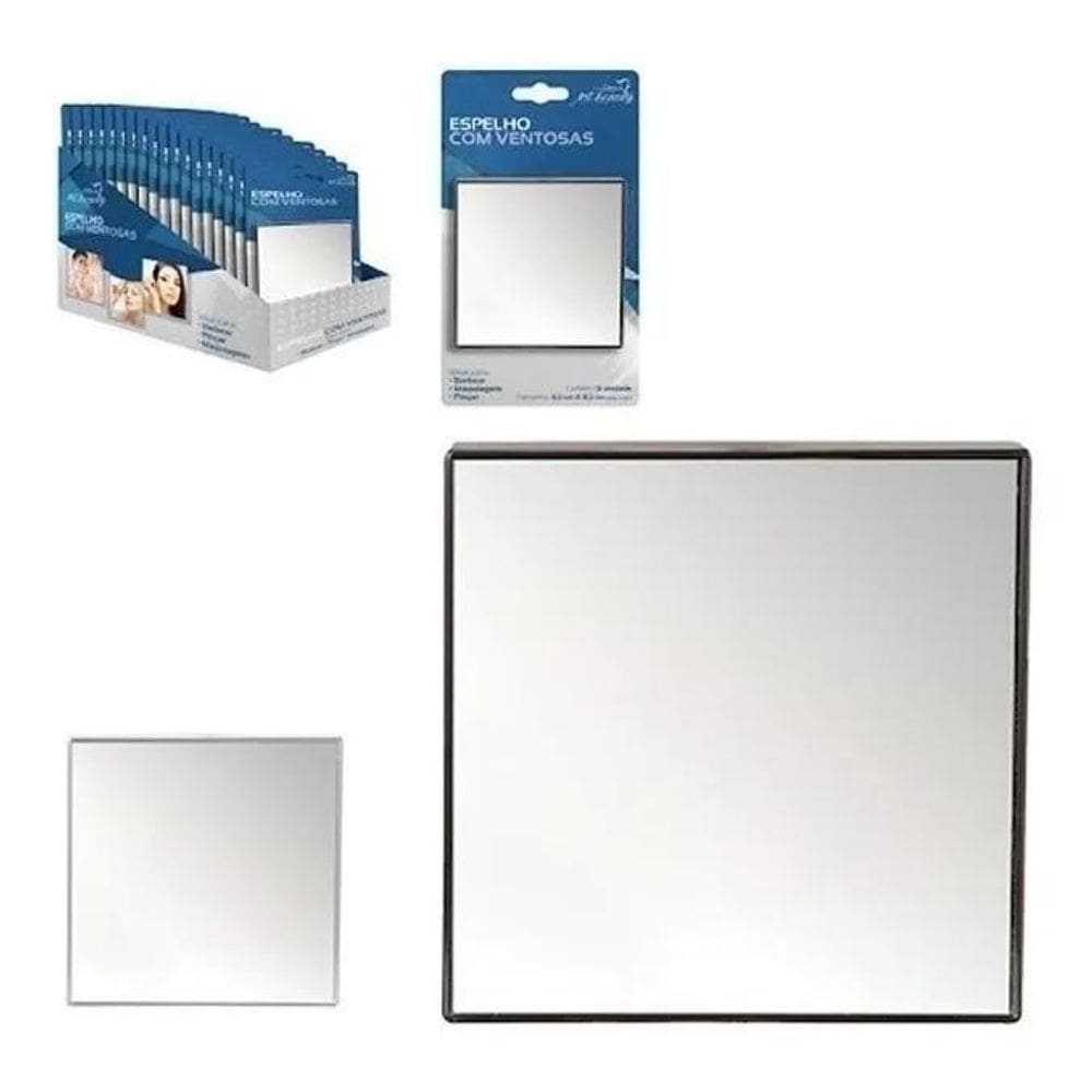 2X Espelho Quadrado Com Ventosa Prende No Box Barbear E Pinç