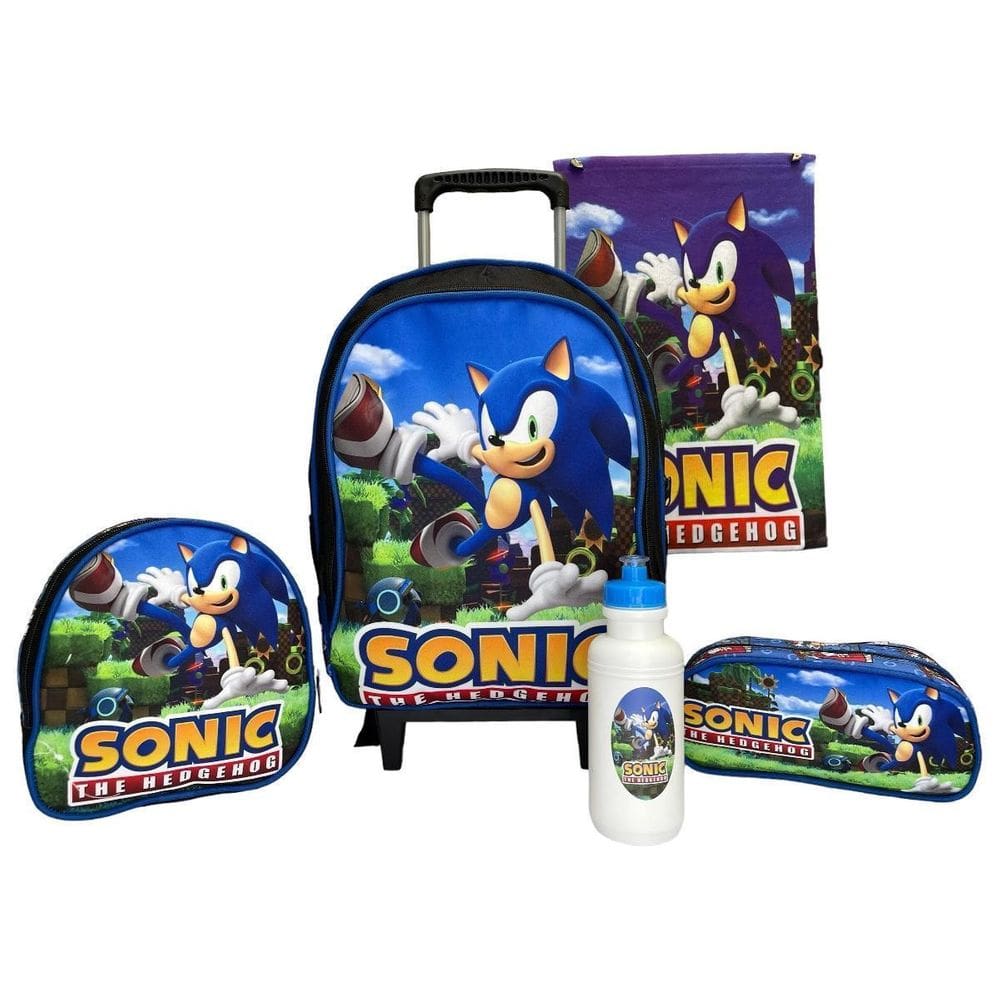 Kit Mochila Infantil Sonic Rodinhas Lancheira E Estojo