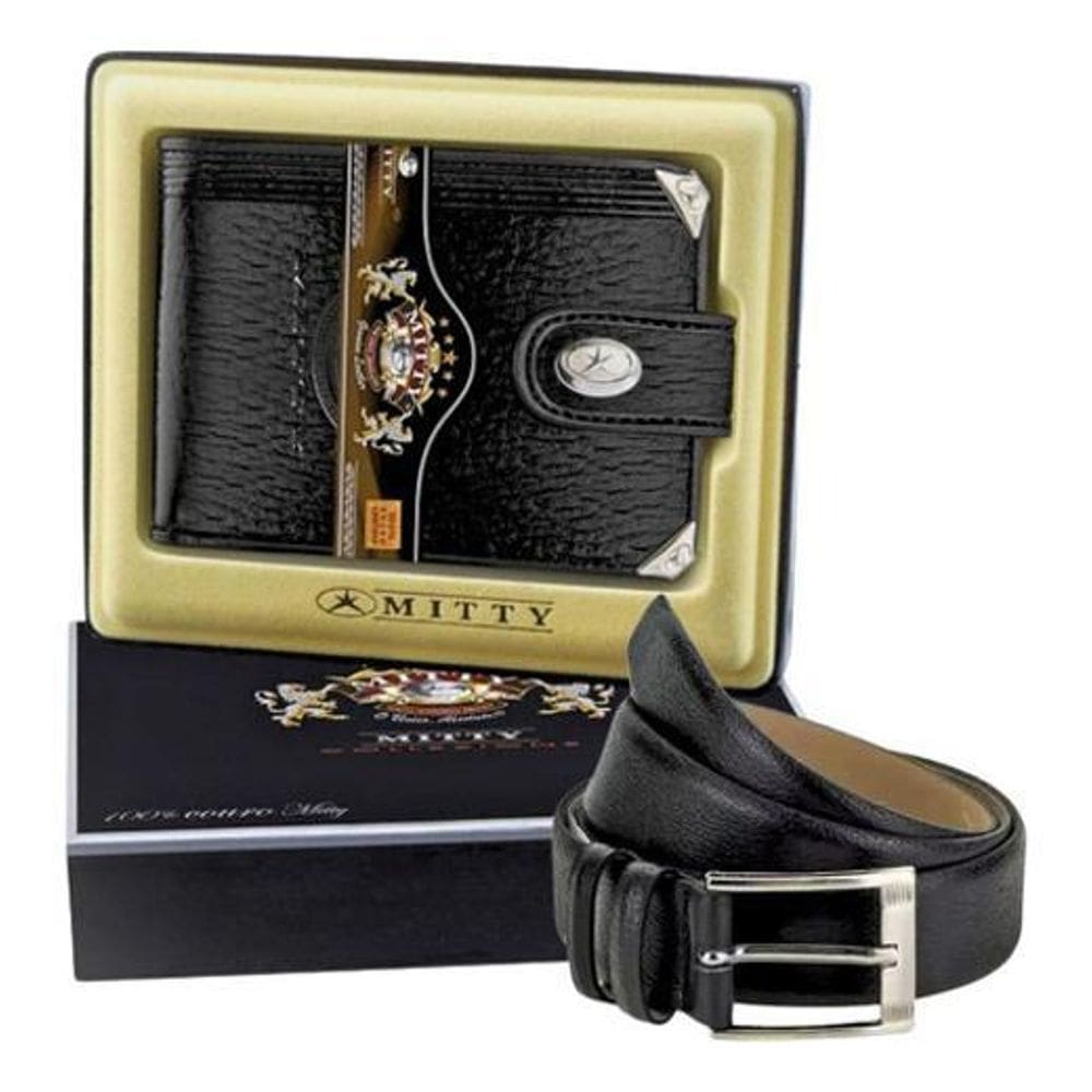 Carteira Masculina De Couro Mitty M2Ef + Cinto