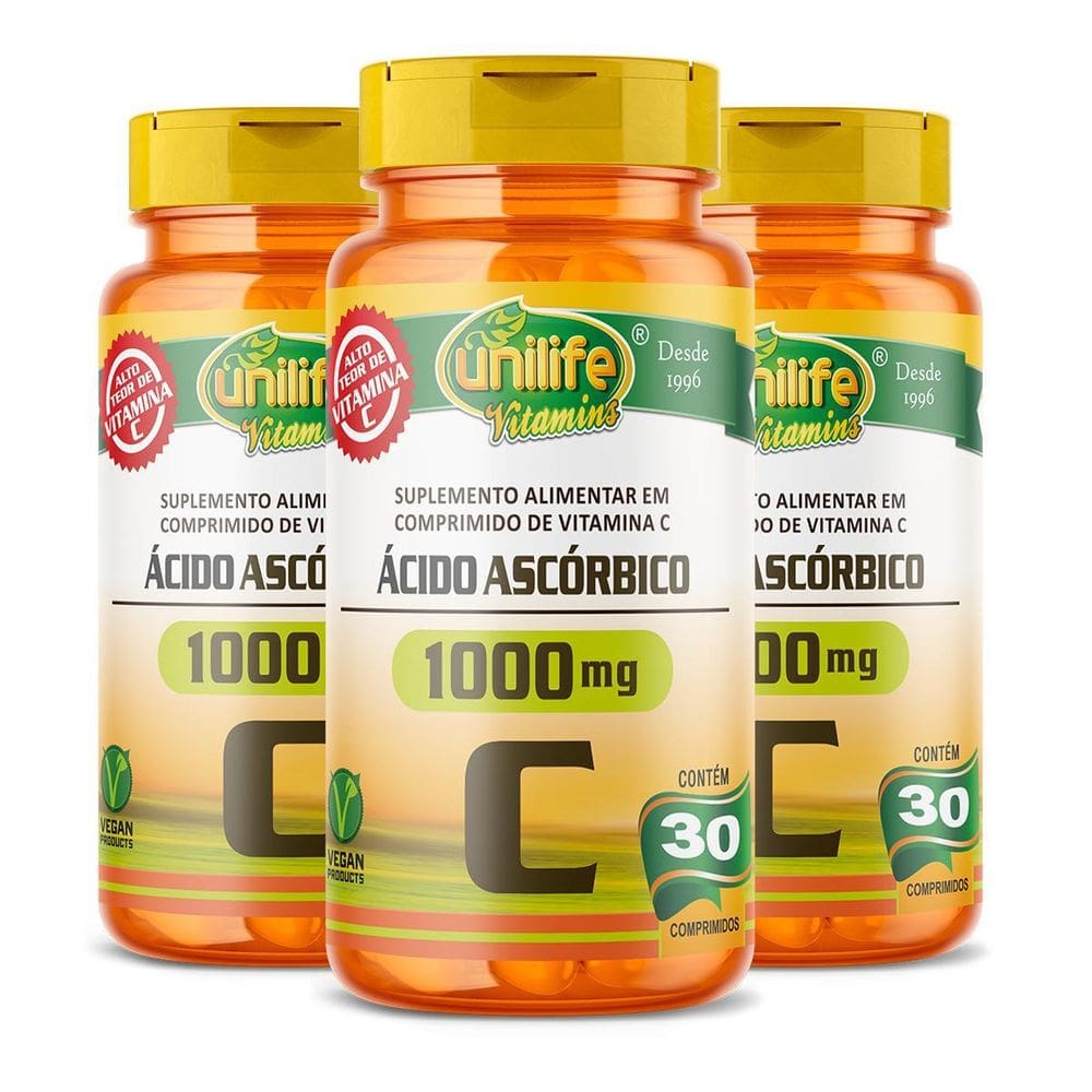 Ácido Ascórbico Vitamina C 30 Comprimidos Kit 03 Unidades