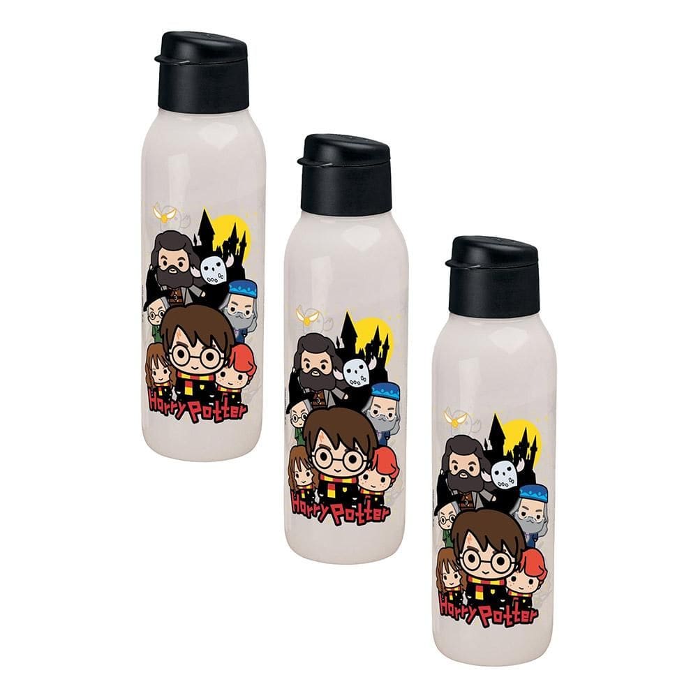 Kit 3 Garrafas de Água Tupperware Eco Tupper Redonda Plus Harry Potter Colorido 750ml