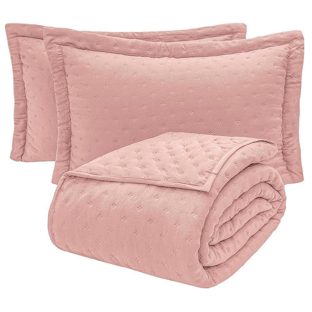 Kit Cobre Leito Colcha Ryviera Casal Dupla Face 3 Peças Rosê