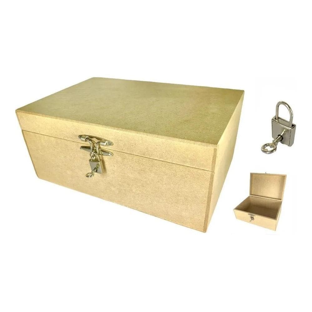 2X Caixa Lisa Com Dobradiça E Fecho Com Cadeado 30X20X13 Mdf