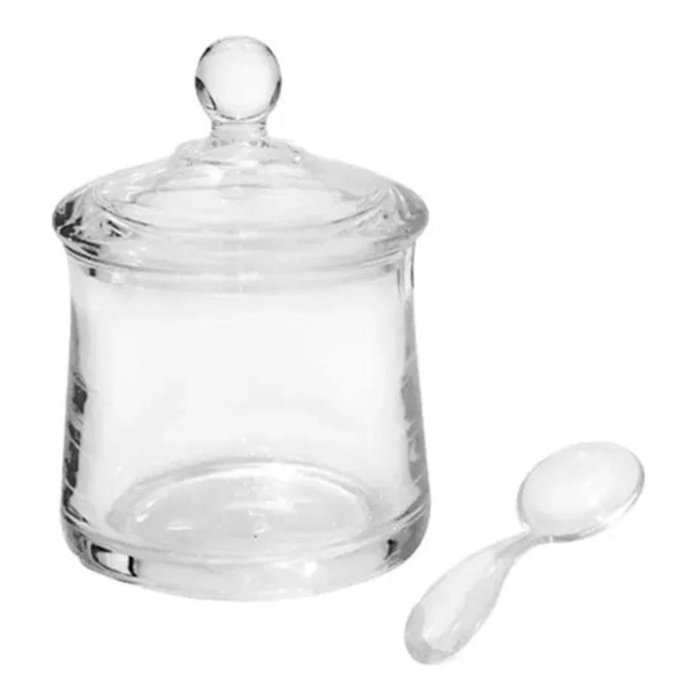 2X Pote Acrílico Com Tampa E Colher Para Mesa Lindo Design C