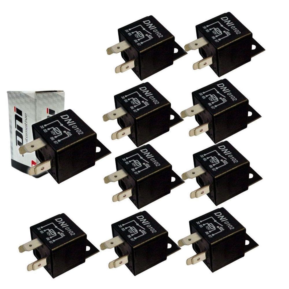 Kit 10 Rele Auxiliar 12V 40A Com Suporte 4 Pinos Dni 0102