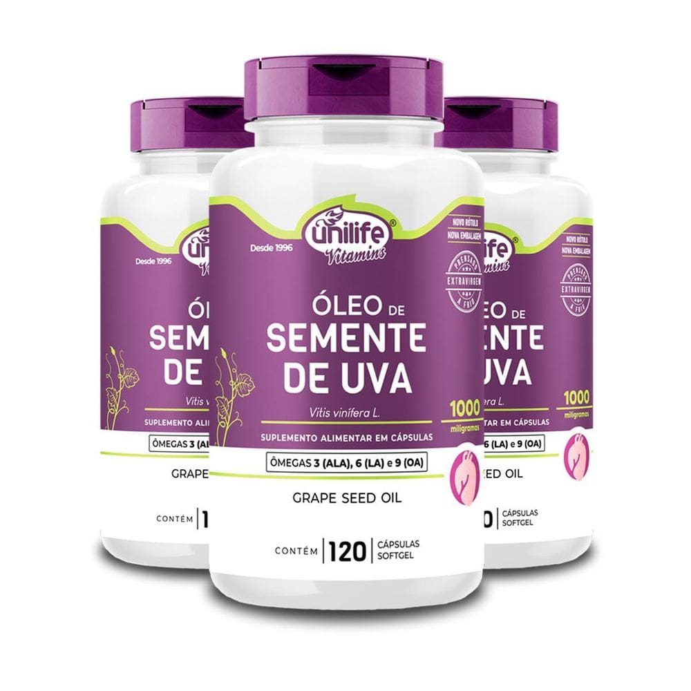 Kit 3 Óleo De Semente De Uva Unilife 120 Cápsulas 1000Mg