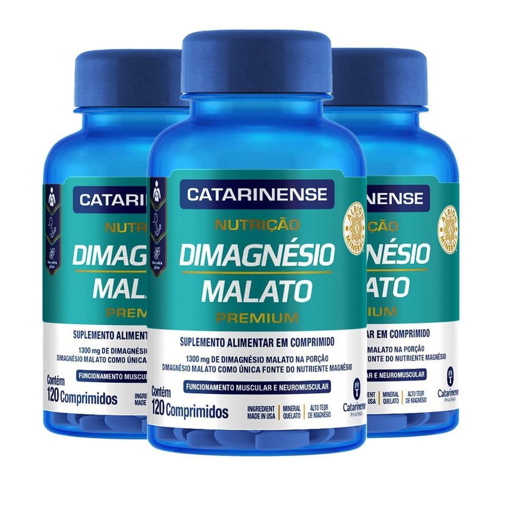 Kit 3 Dimagnésio Malato Catarinense 120 Comprimidos