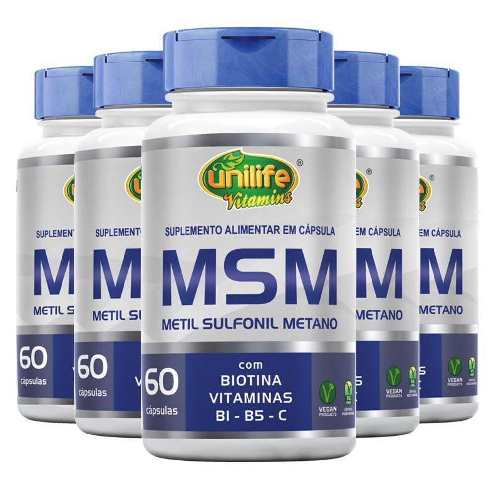 Kit 5 Msm Metil Sufonil Metano Biotina Unilife 60 Cap