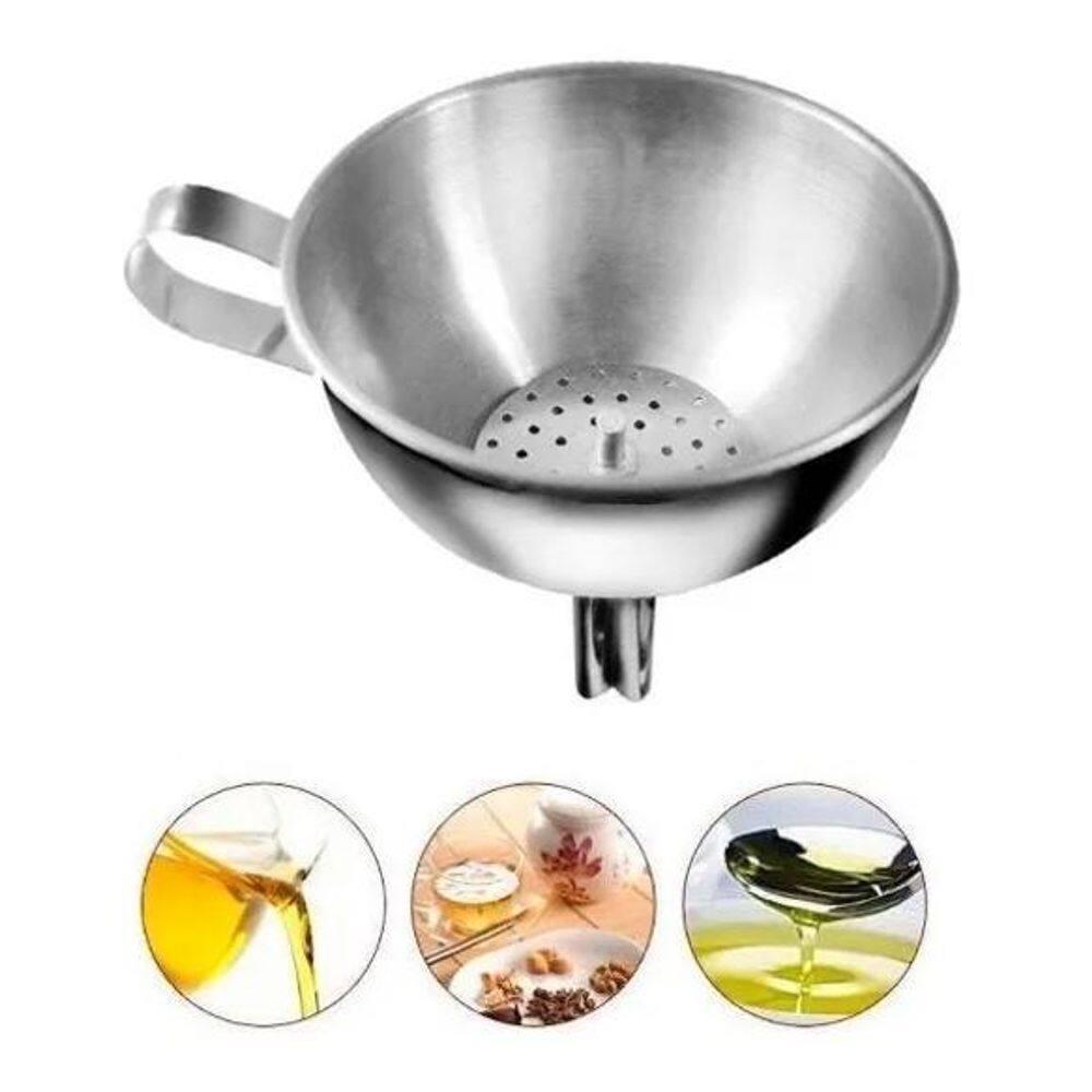 2X Funil Aço Inox Com Peneira Coador 11Cm Coque