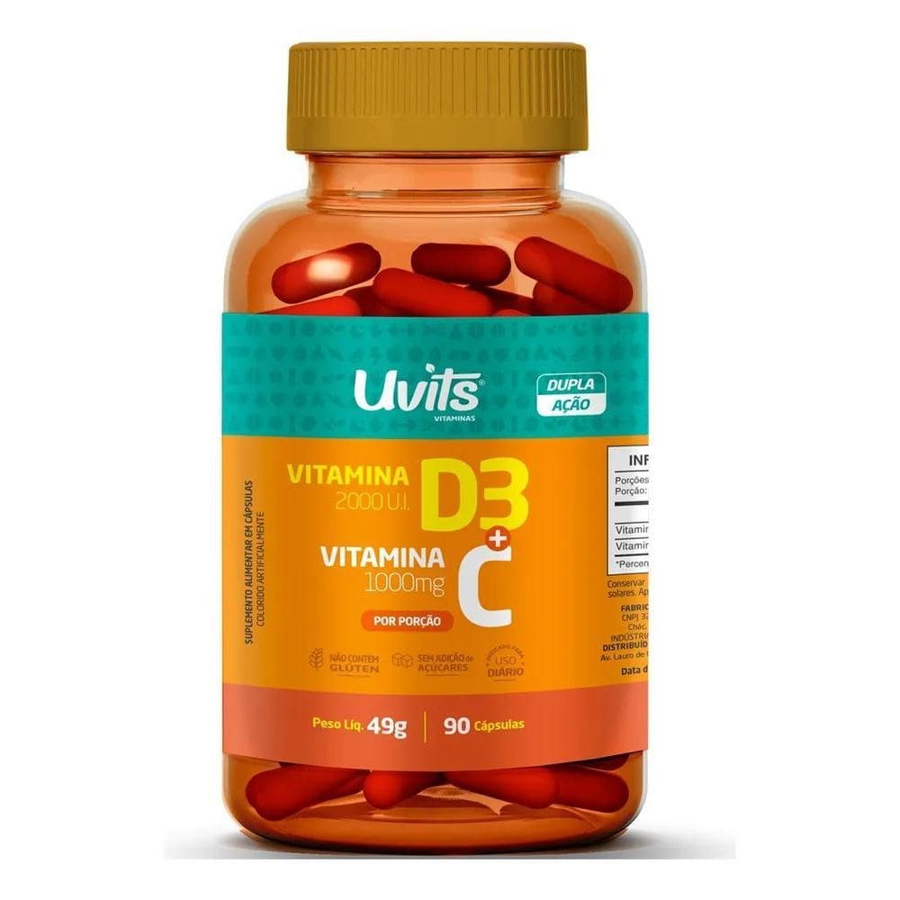 2X Vita D3 2000Ui E Vitamina C 1000Mg 90 Cápsulas - Uvits Se