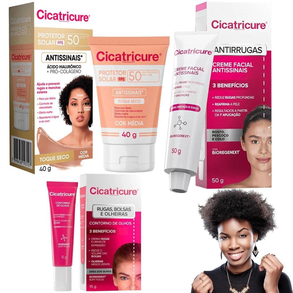 Kit Cicatricure Protetor Facial Média Contorno Olhos Creme