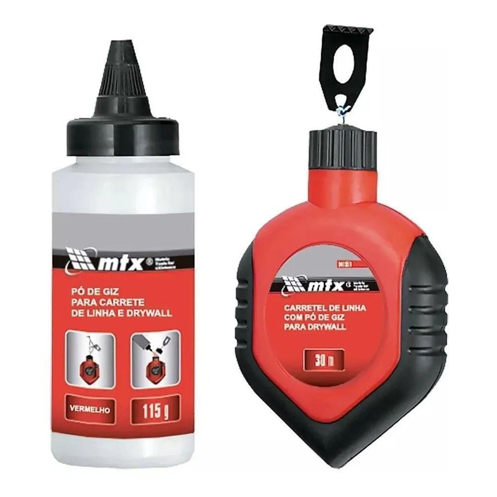 2X Carretel Drywall Linha De Giz 30M E Tubo Com Giz De 115G