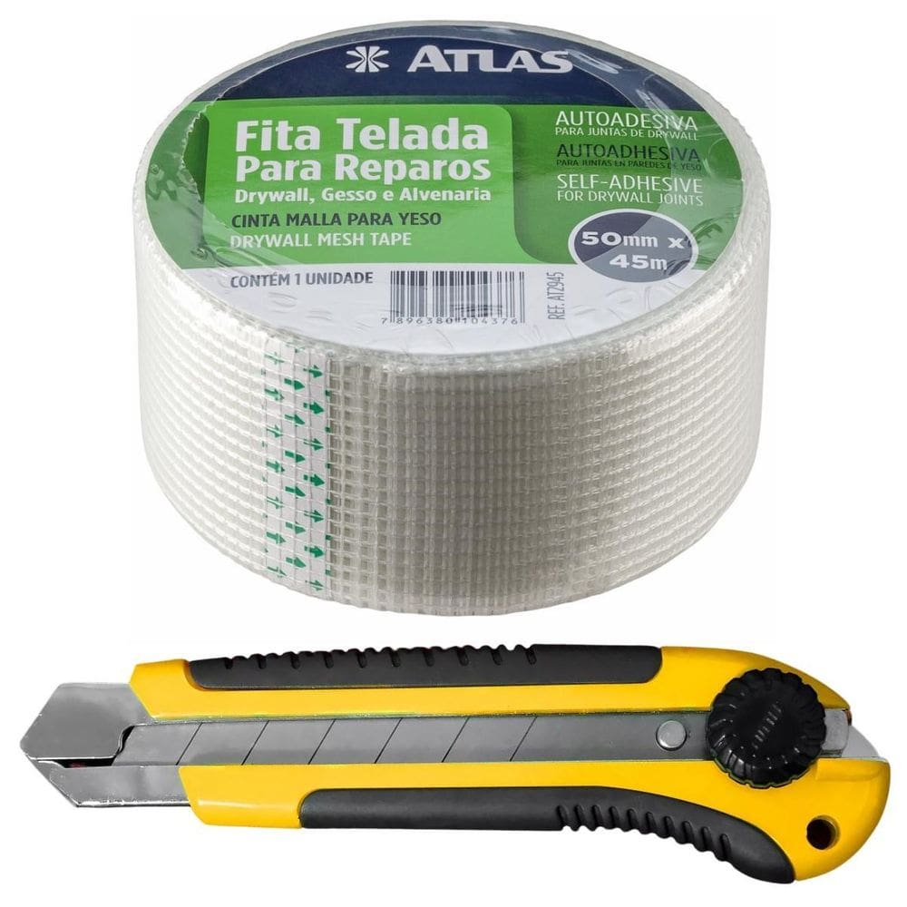 Fita Telada 50Mm X 45M Drywall Alvenaria + Estilete 25Mm