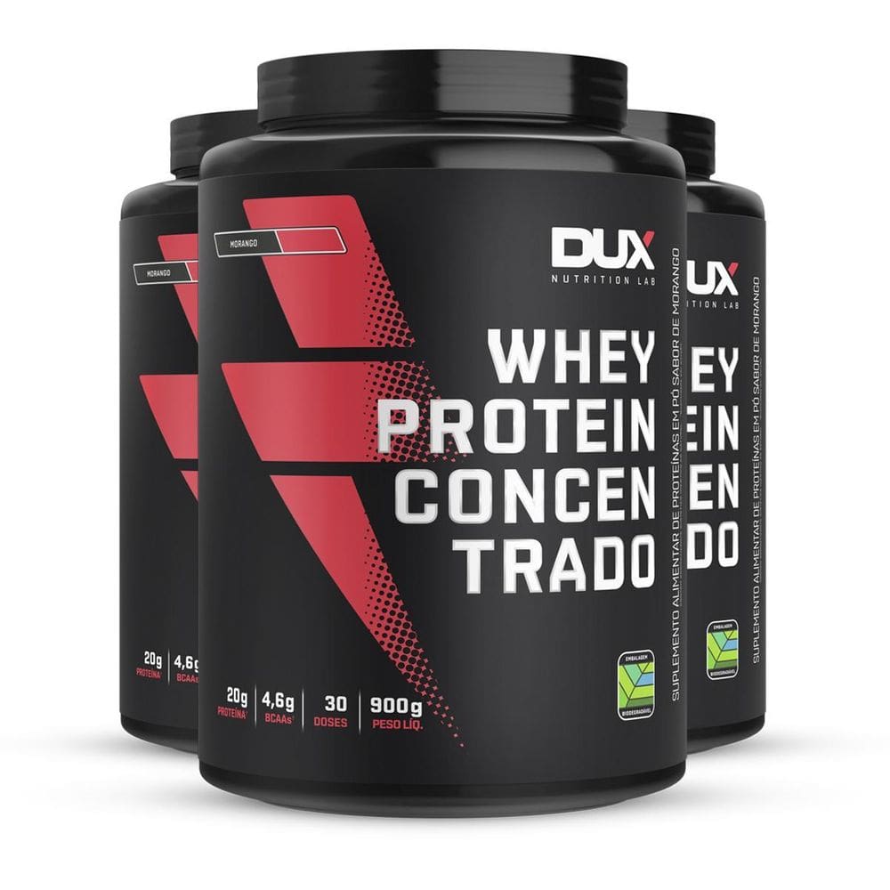 Kit 3 Whey Protein Concentrado Dux Morango 900G