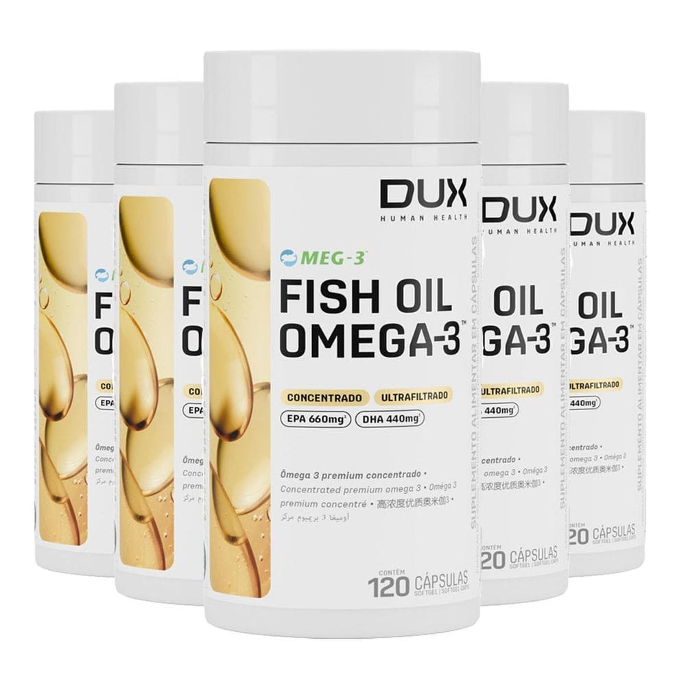 Kit 5 Ômega 3 Dux Fish Oil Sem Sabor 120 Cápsulas