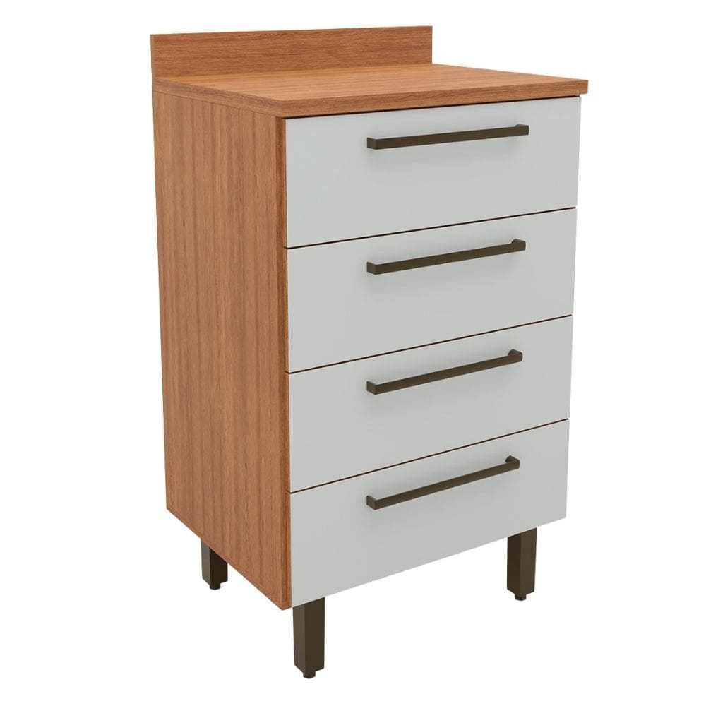 Balcão Gabinete de Cozinha 4 Gavetas com Tampo Grécia Madeirado/Off White