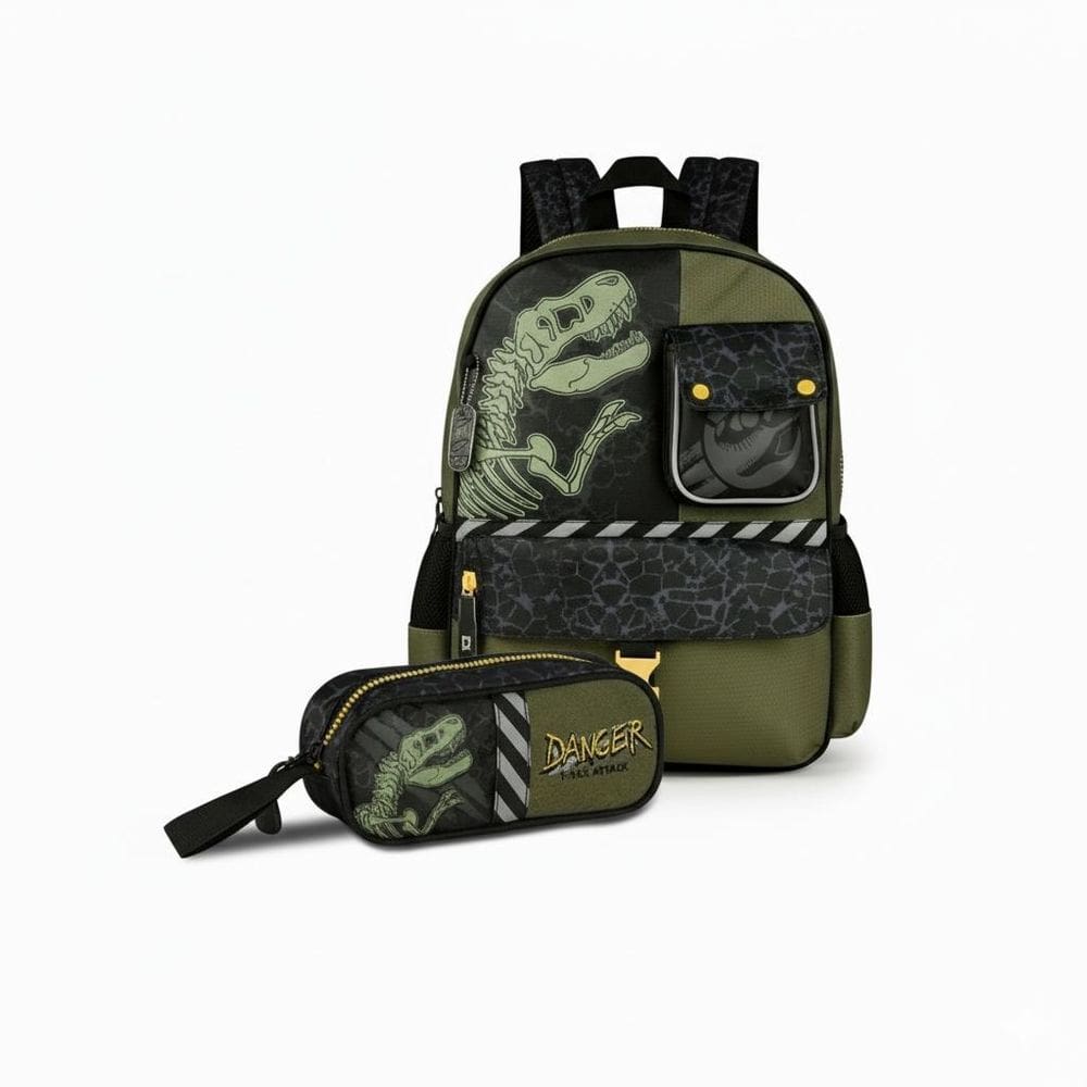 Kit Mochila De Costas E Estojo Duplo T-Rex - Clio