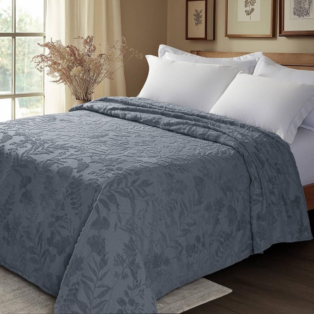 Colcha Chenille Jolitex Casal Lavanda Toque De Algodão Azul