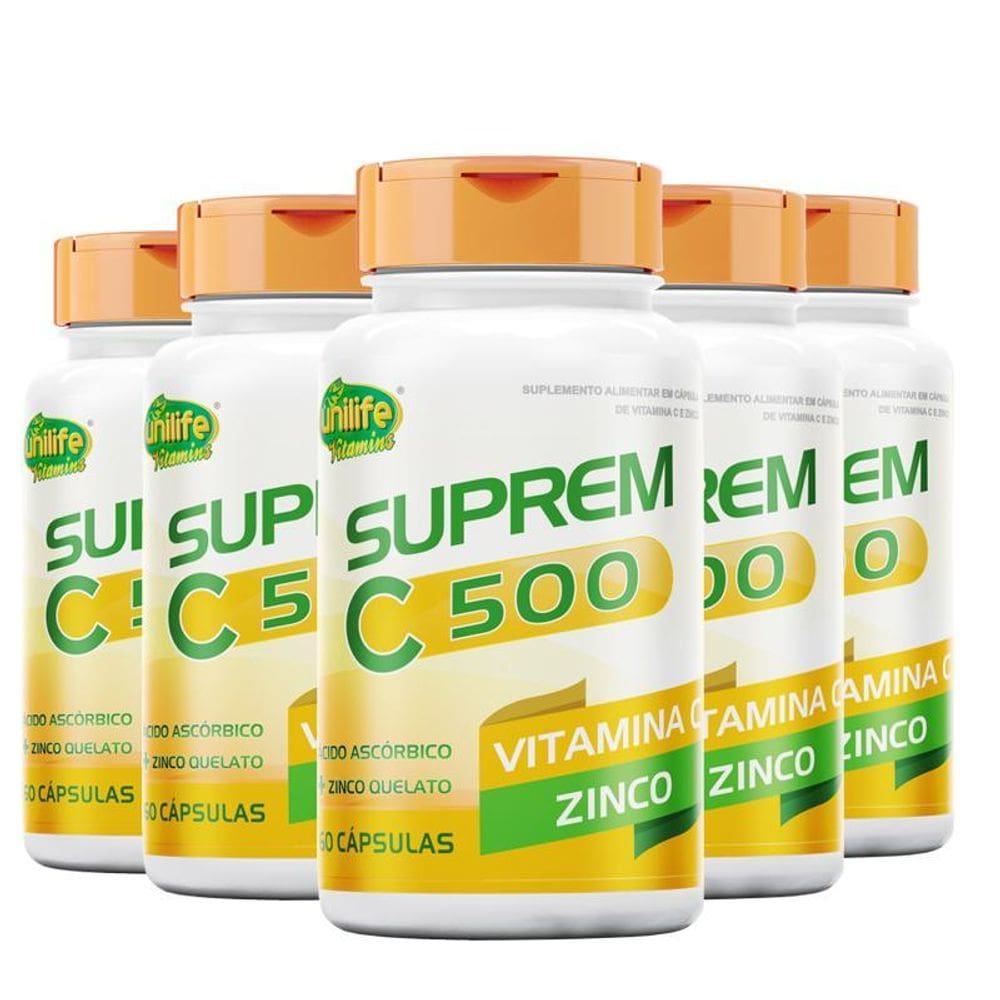Kit 5 Suprem C 500Mg + Zinco 7Mg Unilife 60 Cápsulas