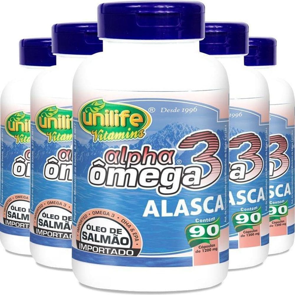 Kit 5 Ômega 3 Alpha Óleo De Salmão 90 Cápsulas Unilife