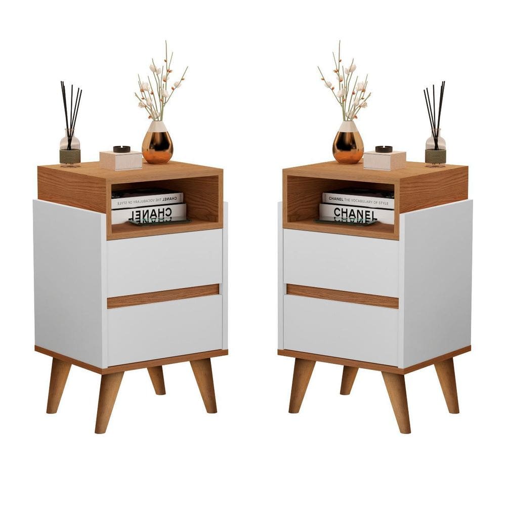 Kit 2 Mesas Cabeceira Pés Palito 2 Gavetas Verona Plus