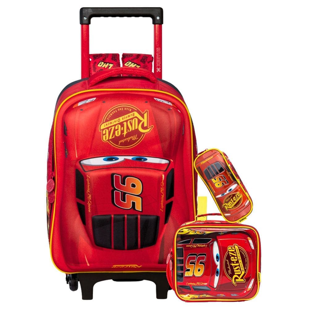 Kit Carros Mochila 2Em1 + Lancheira + Estojo  Disney