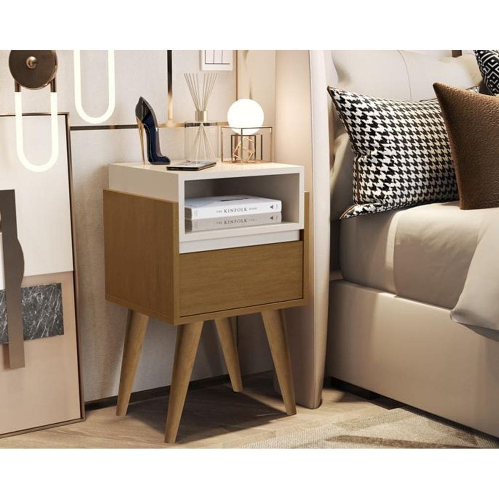 Mesa Cabeceira Luxo 1 Gaveta Pés Palito Yasmim Plus Cores