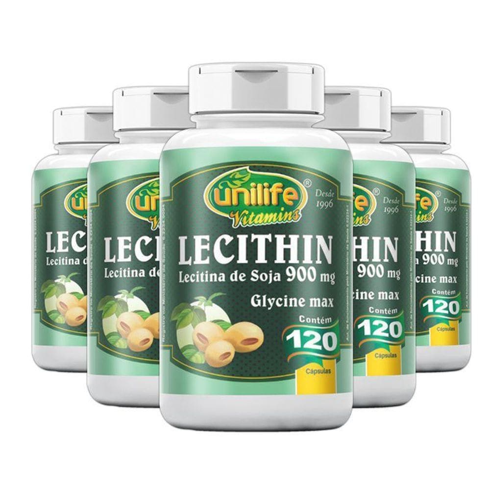 Kit 5 Lecitina De Soja 900Mg Unilife 120 Cápsulas