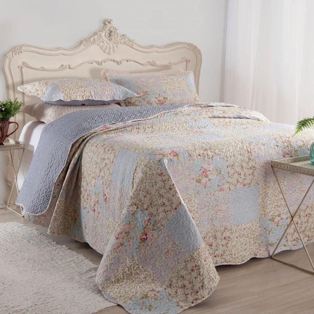 Kit Cobre Leito Colcha Mix King Estampado Dupla Face Floral