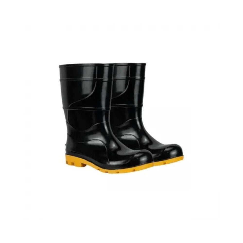 Bota Pvc Cano Medio S/Forro Preta Sola Amarela 37 - Crival