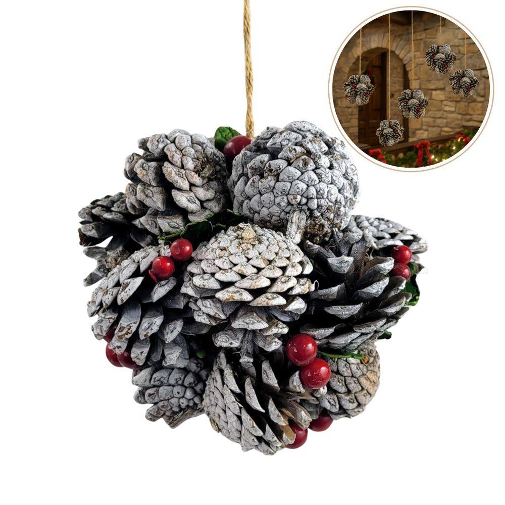 Pendente Bola De Pinhas Com Cereja Decoração De Natal 15Cm