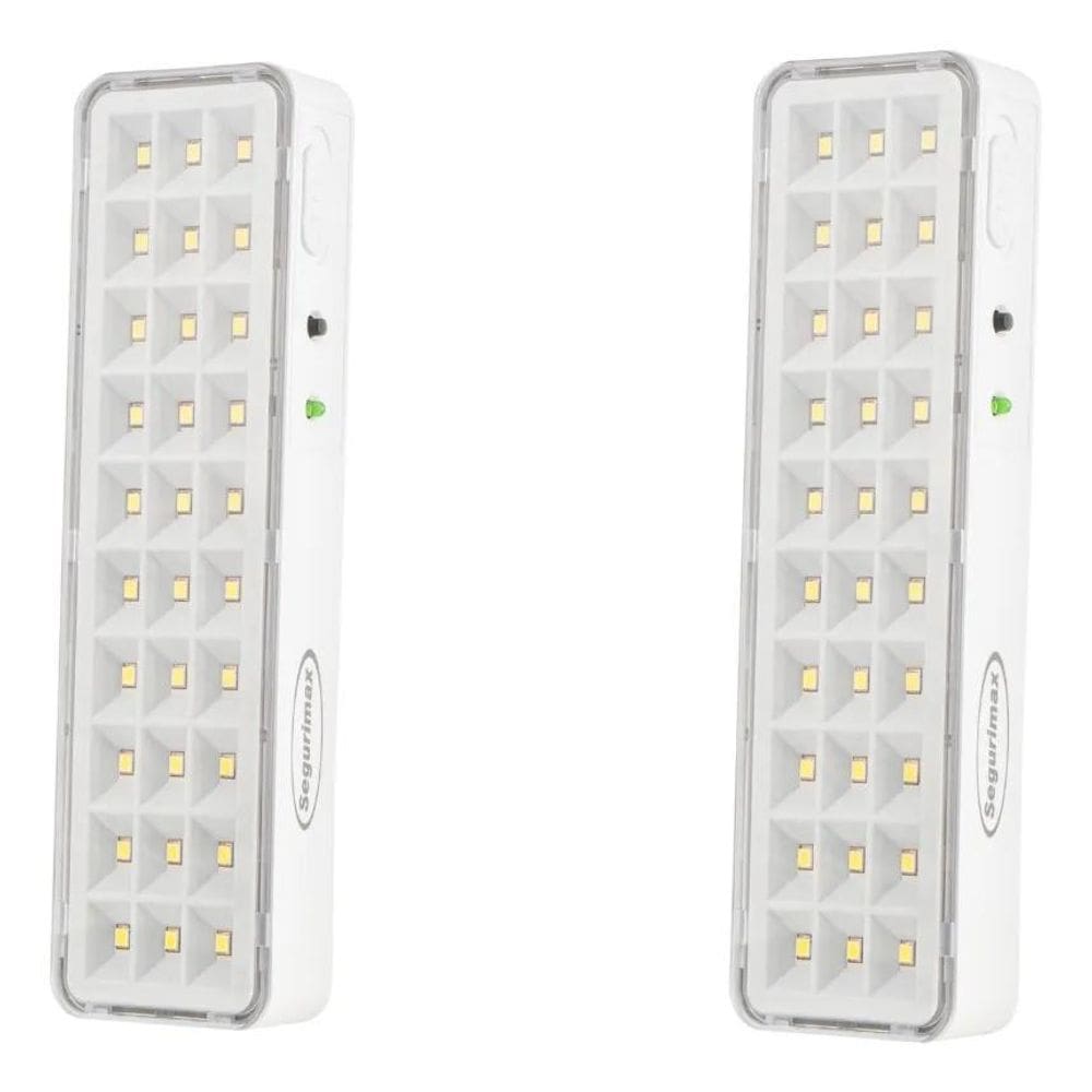 2X Kit 2 Luminária Emergência Led Recarregável Segurimax Cor
