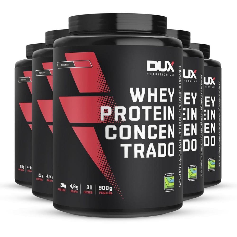 Kit 5 Whey Protein Concentrado Dux Morango 900G