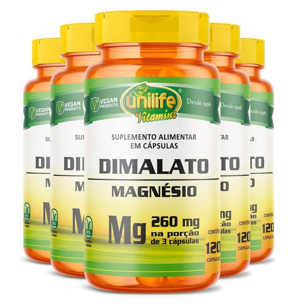 Kit 5 Magnésio Dimalato Unilife 120 Cápsulas