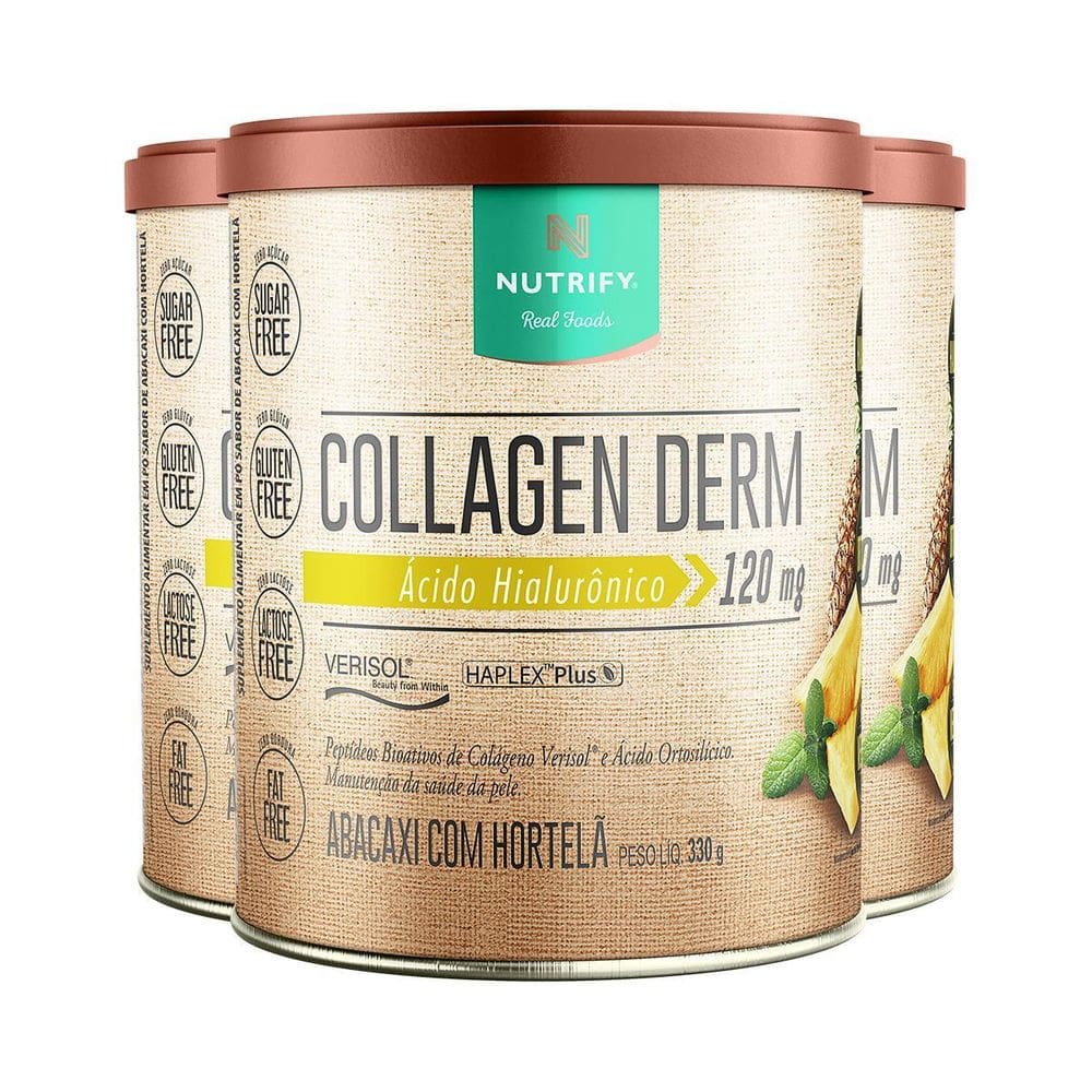 Kit 3 Collagen Derm Hialurônico Abacaxi Hortelã Nutrify 330G