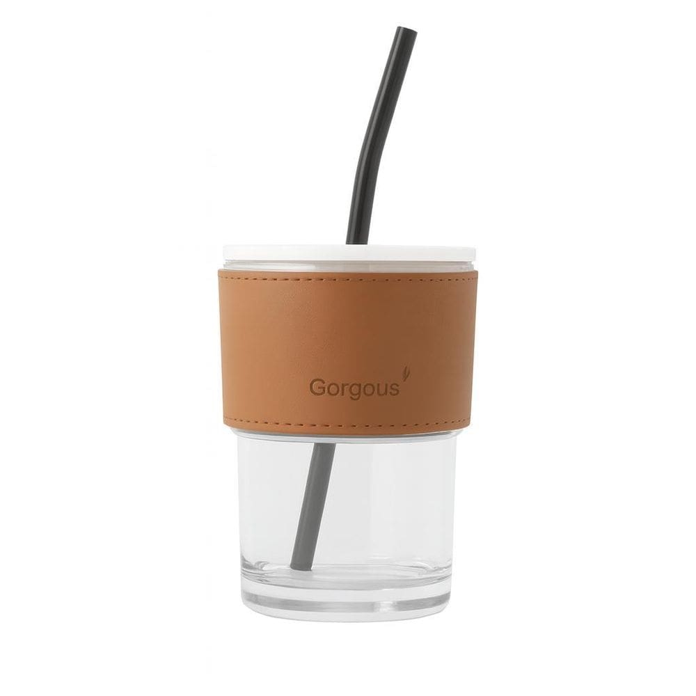 Copo De Vidro Branco 450Ml Com Canudo E Tampa Hermética