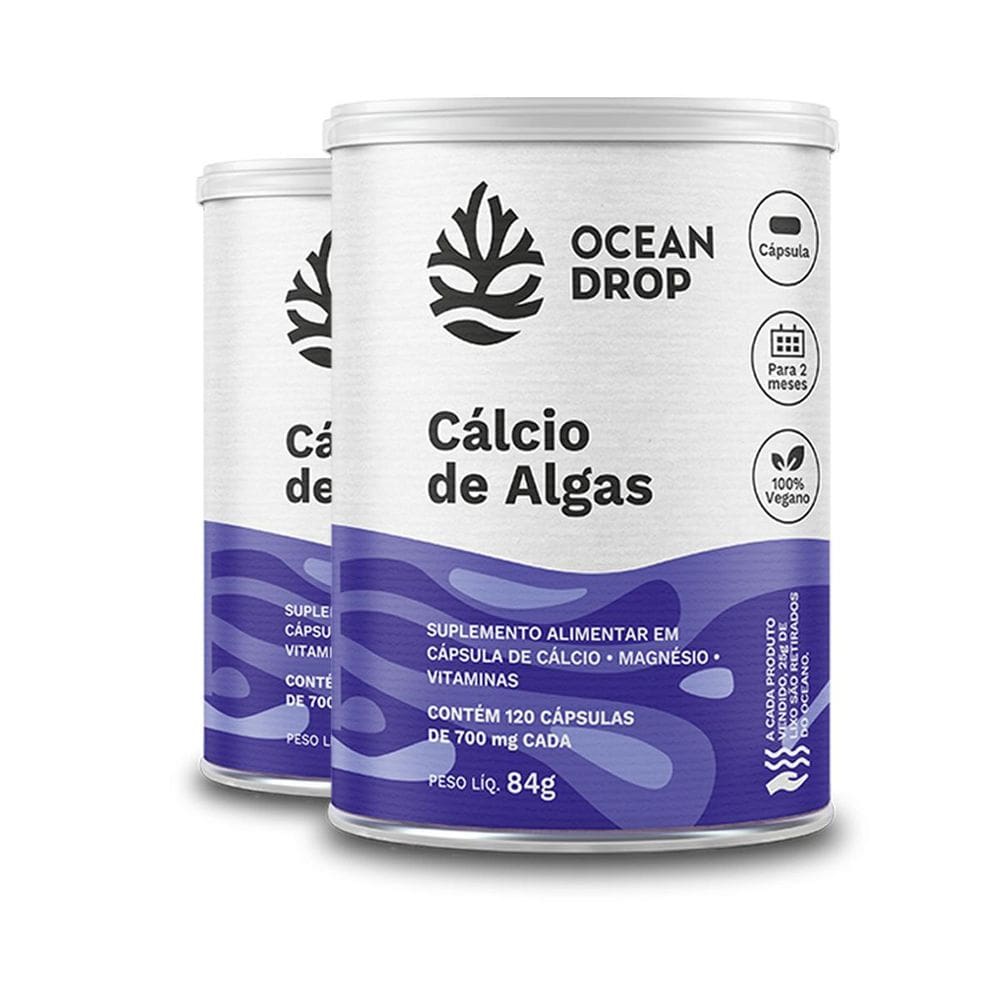Kit 2 Cálcio De Algas Ocean Drop Vegano 120 Cápsulas