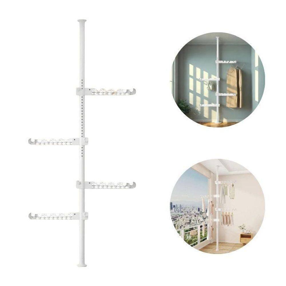Cabideiro Branco Vertical 2,1 Metros Com 4 Braços Multiuso