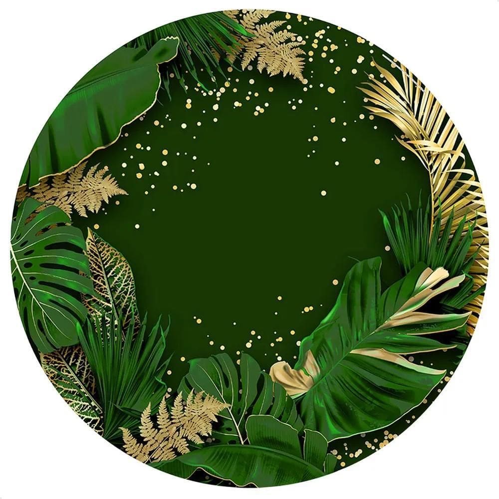 Painel Redondo Sublimado 1,5M Festa Tecid - Folhagem Dourada