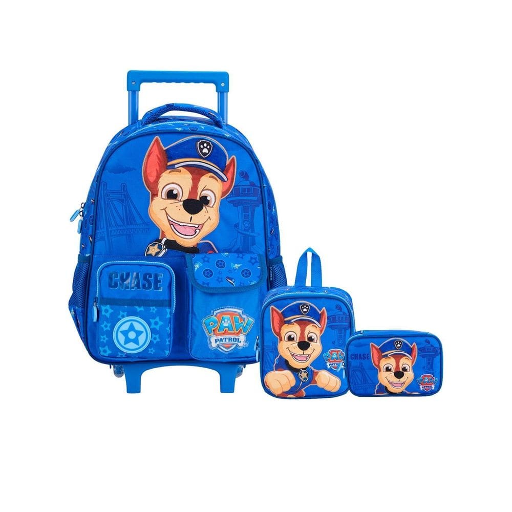 Kit Chase Patrulha Canina Mochila Rodas + Lancheira + Estojo
