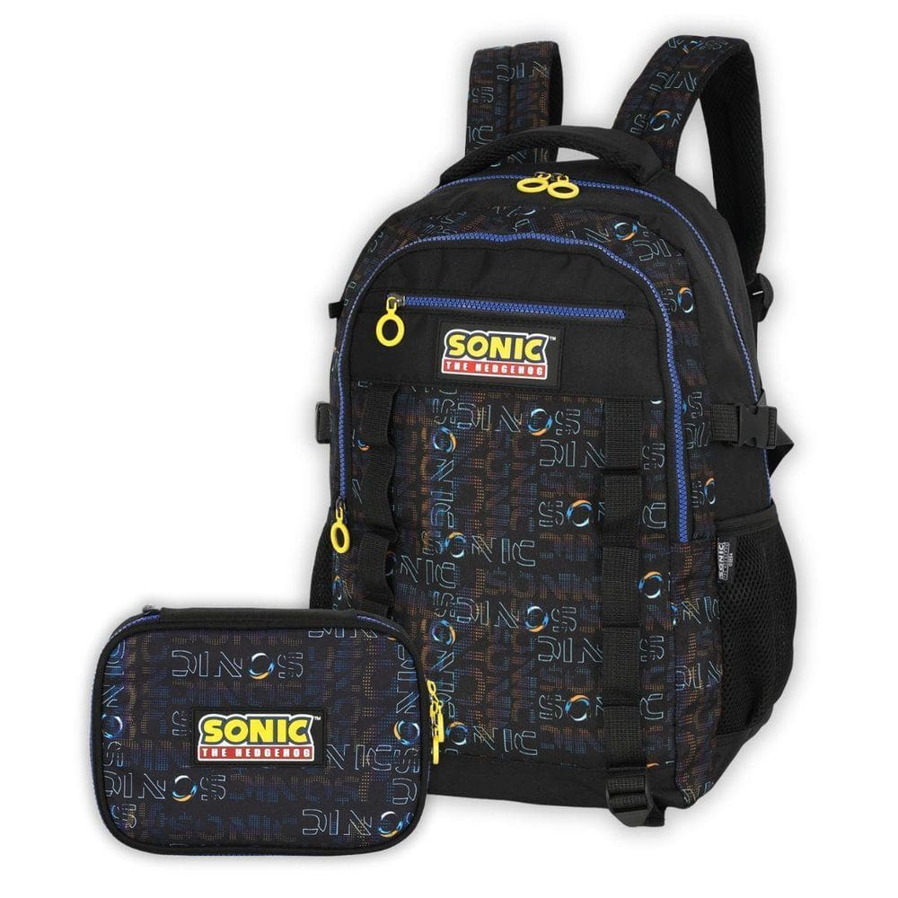 Kit Mochila Costas Sonic E Estojo Box Meninos Escolar Preto