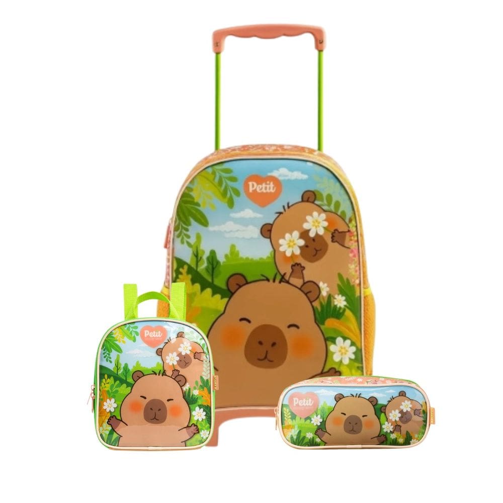 Mochila Rodas Lancheira Térmica Estojo Capivara Brownie